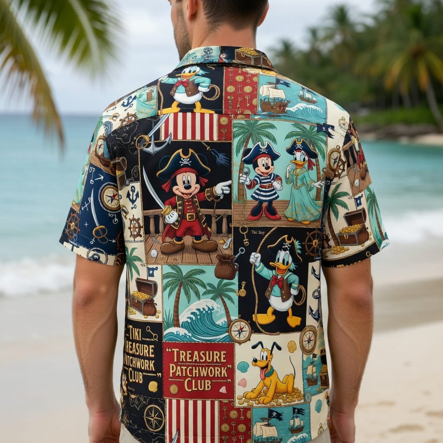Pirate Mouse Hawaiian Shirt - Tiki Treasure Patchwork