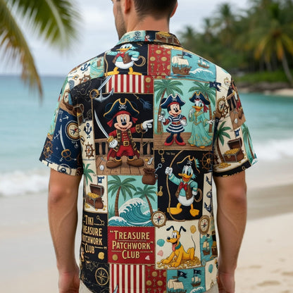 Pirate Mouse Hawaiian Shirt - Tiki Treasure Patchwork