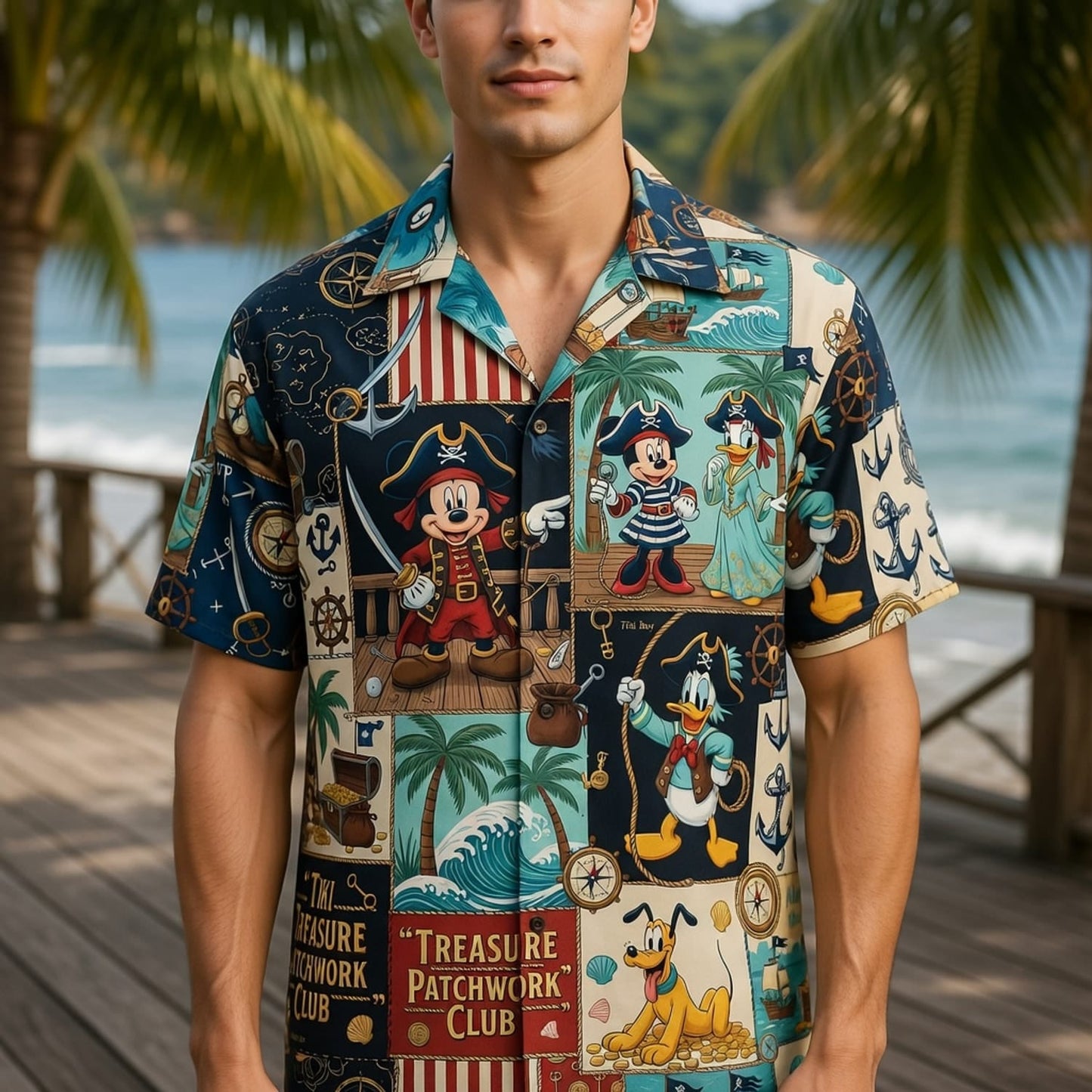 Pirate Mouse Hawaiian Shirt - Tiki Treasure Patchwork