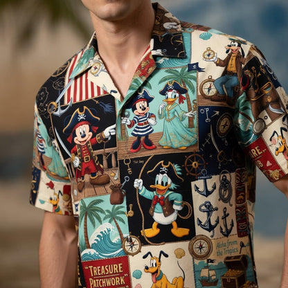 Pirate Mouse Hawaiian Shirt - Tiki Treasure Patchwork