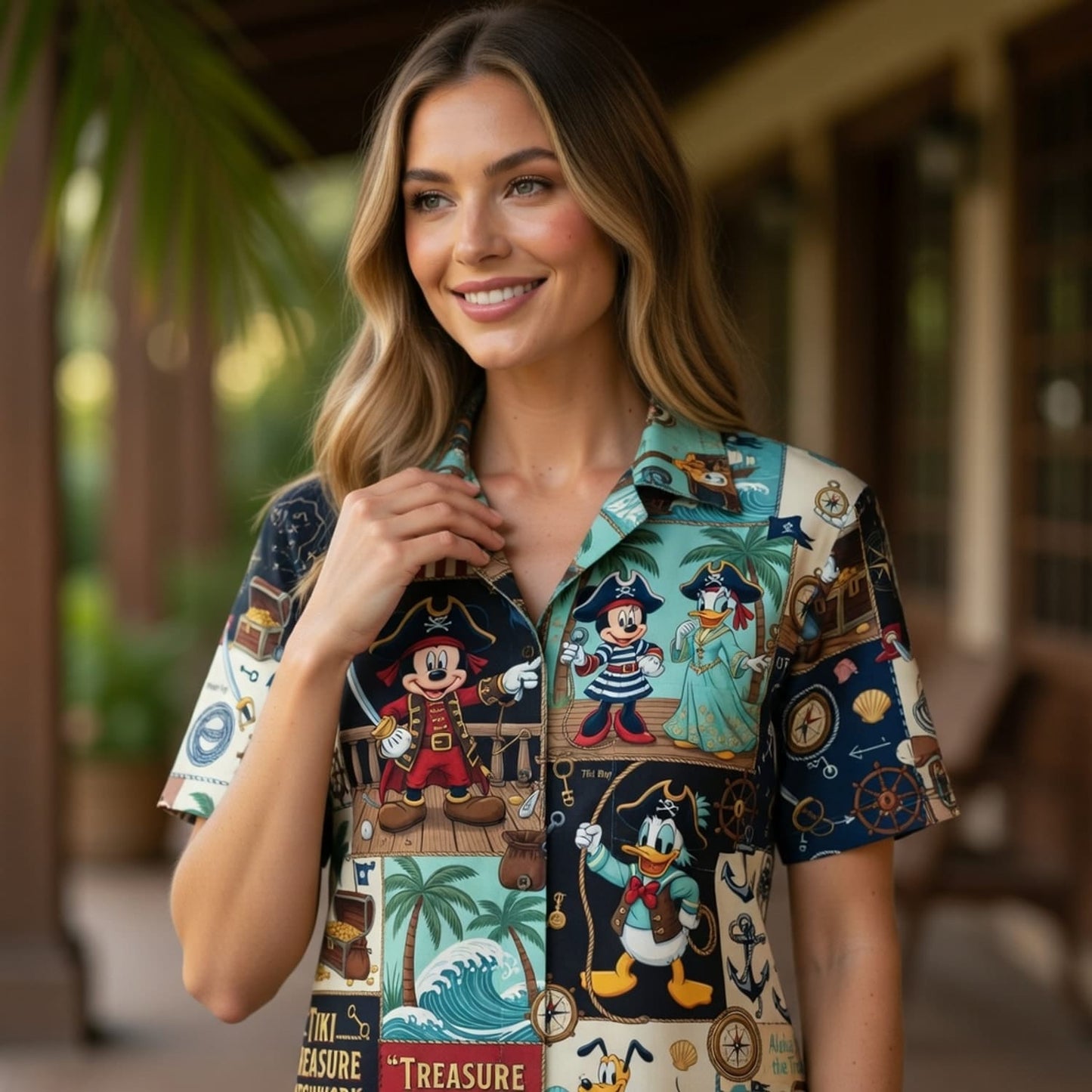 Pirate Mouse Hawaiian Shirt - Tiki Treasure Patchwork