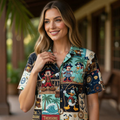 Pirate Mouse Hawaiian Shirt - Tiki Treasure Patchwork