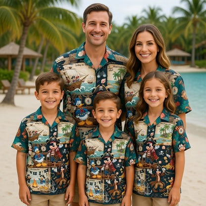 Mouse Pirate Hawaiian Shirt - Treasure Map Cartoon Apparel