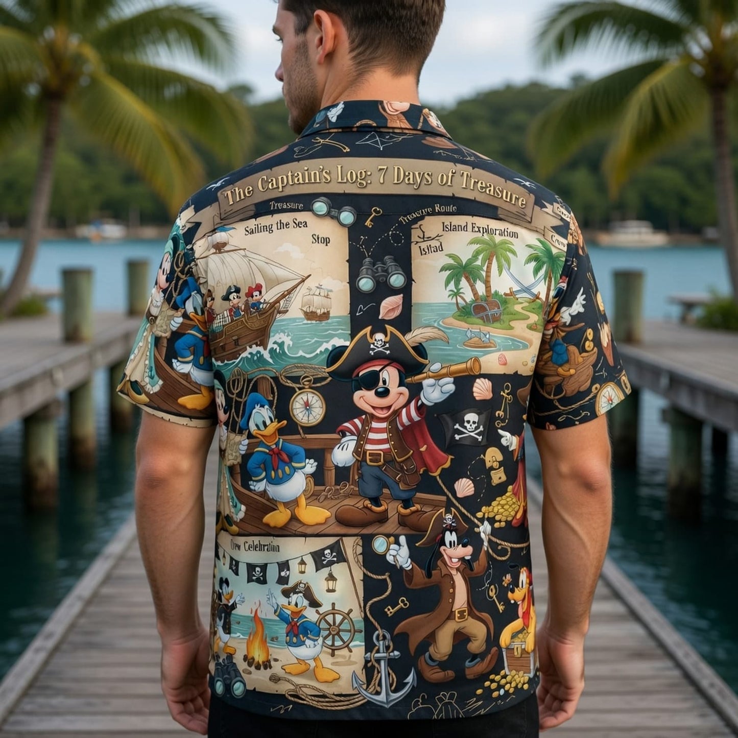 Mouse Pirate Hawaiian Shirt - Treasure Map Cartoon Apparel