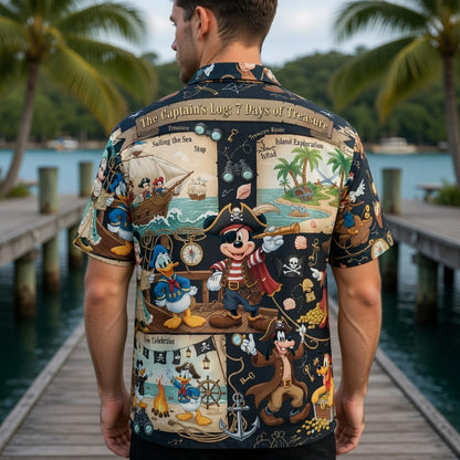 Mouse Pirate Hawaiian Shirt - Treasure Map Cartoon Apparel