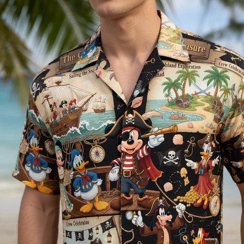Mouse Pirate Hawaiian Shirt - Treasure Map Cartoon Apparel