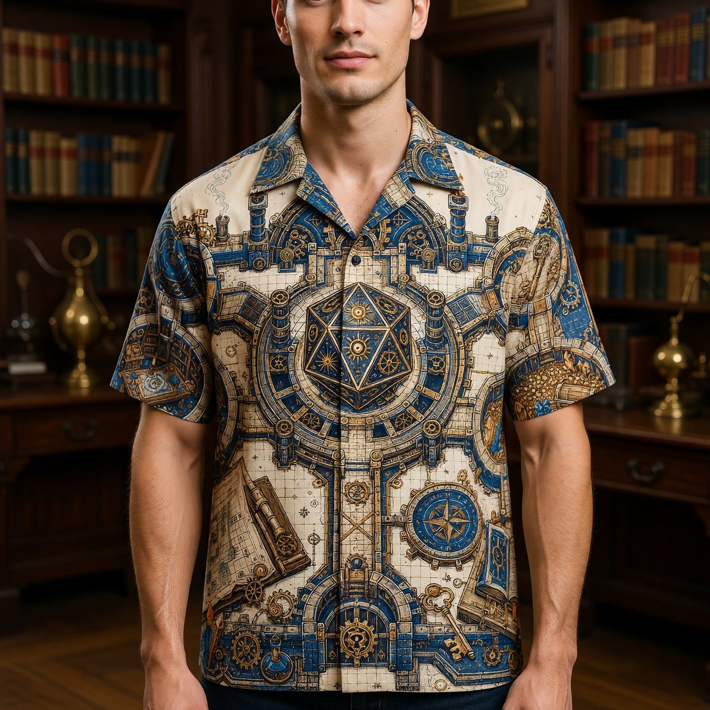 Steampunk Fantasy Dungeon Hawaiian Shirt - Fantasy RPG Map Design