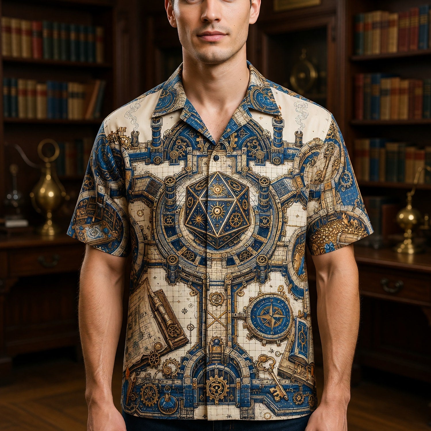 Steampunk Fantasy Dungeon Hawaiian Shirt - Fantasy RPG Map Design