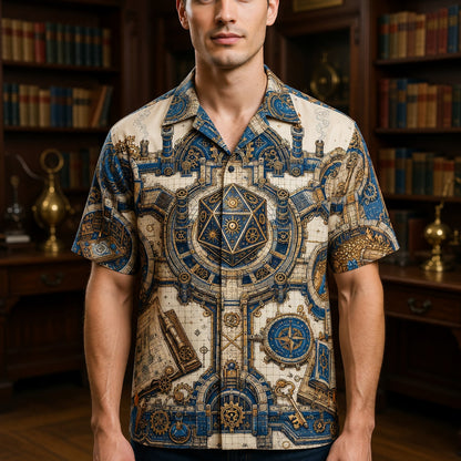 Steampunk Fantasy Dungeon Hawaiian Shirt - Fantasy RPG Map Design