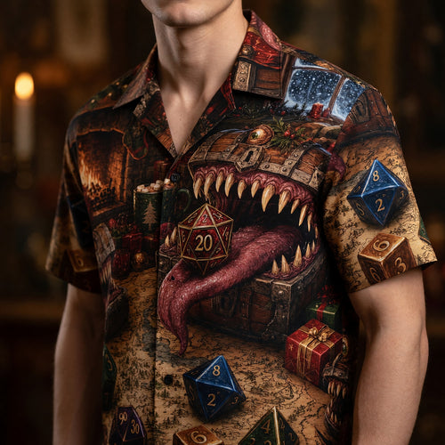 Mimic Christmas Hawaiian Shirt - Fantasy RPG Dice Holiday Wear
