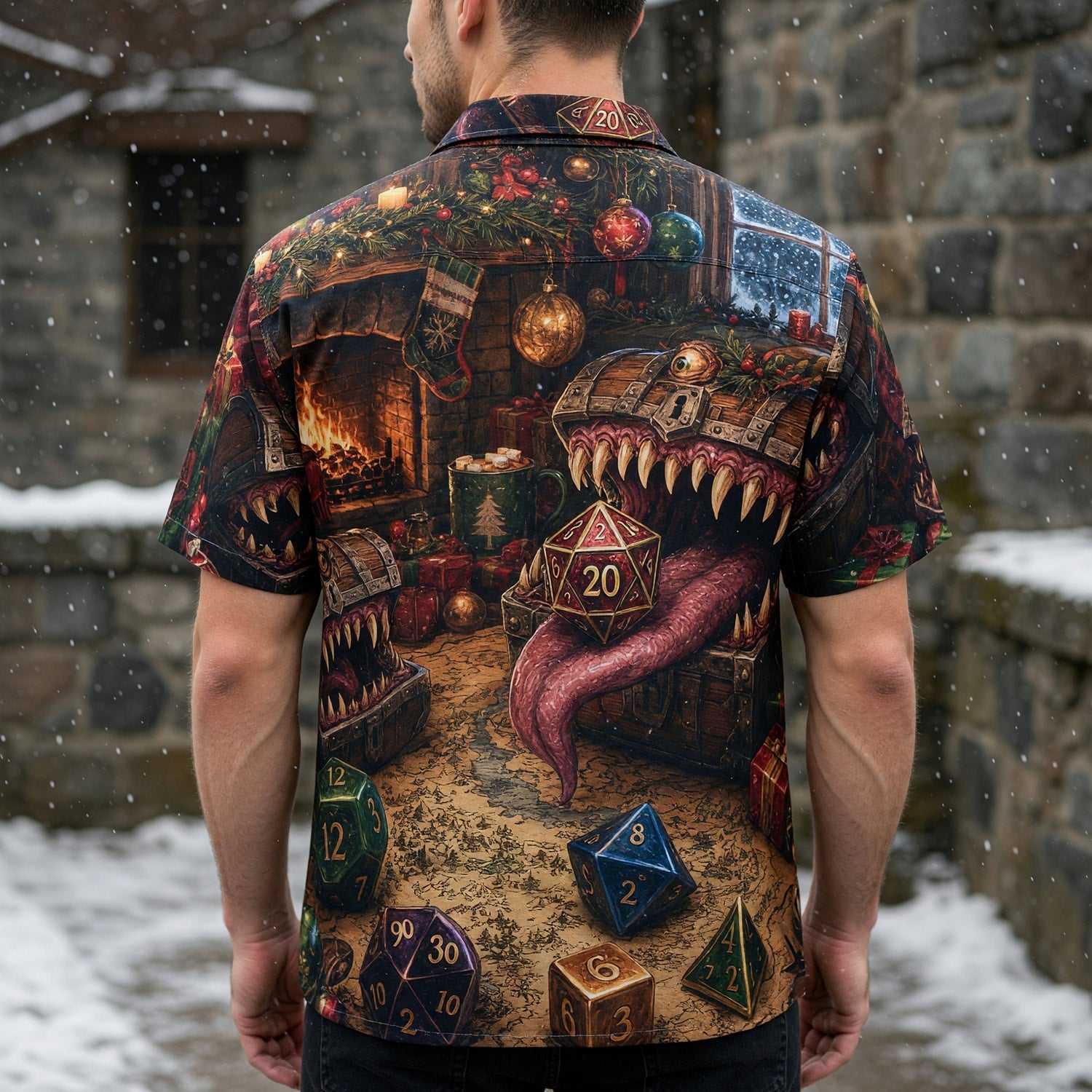 Mimic Christmas Hawaiian Shirt - Fantasy RPG Dice Holiday Wear