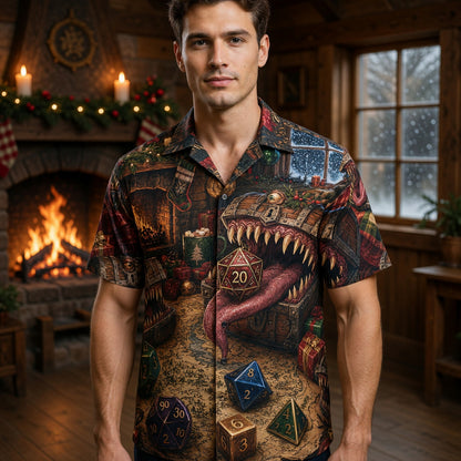 Mimic Christmas Hawaiian Shirt - Fantasy RPG Dice Holiday Wear