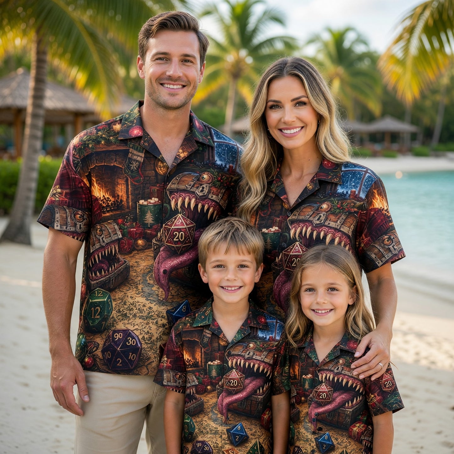Mimic Christmas Hawaiian Shirt - Fantasy RPG Dice Holiday Wear