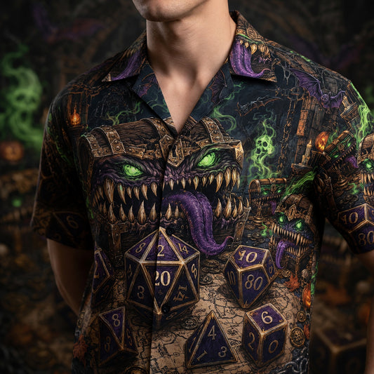 Mimic Chest Hawaiian Shirt - Gothic RPG Dice Halloween Apparel