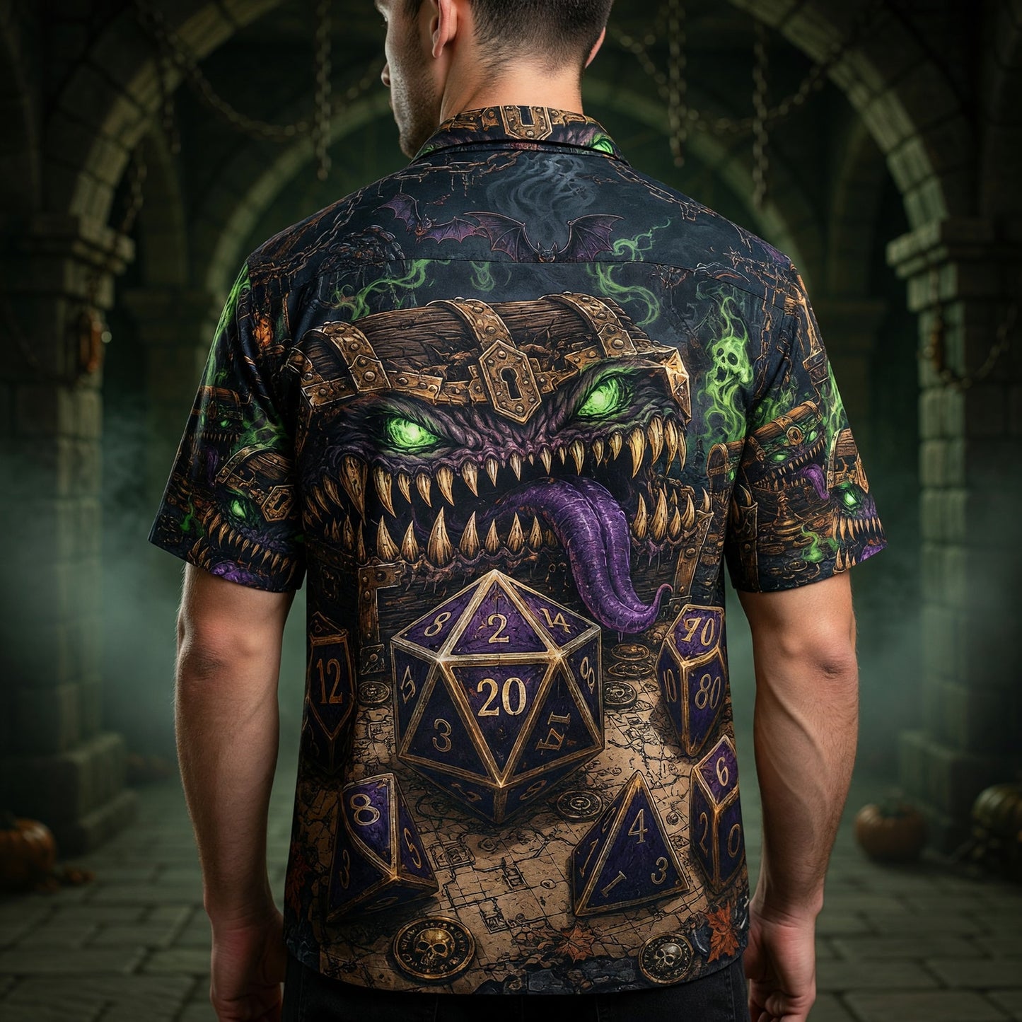 Mimic Chest Hawaiian Shirt - Gothic RPG Dice Halloween Apparel