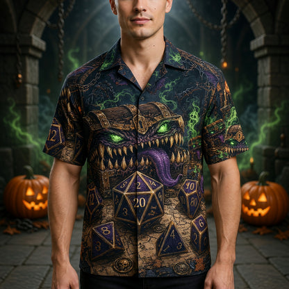 Mimic Chest Hawaiian Shirt - Gothic RPG Dice Halloween Apparel