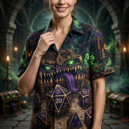 Mimic Chest Hawaiian Shirt - Gothic RPG Dice Halloween Apparel