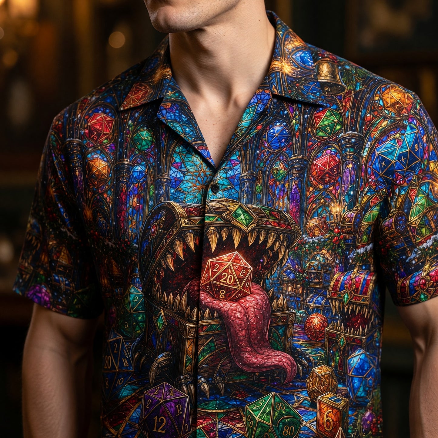 Christmas Mimic Hawaiian Shirt - Fantasy RPG Dice Holiday Apparel