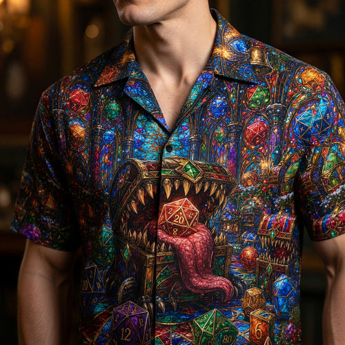 Christmas Mimic Hawaiian Shirt - Fantasy RPG Dice Holiday Apparel