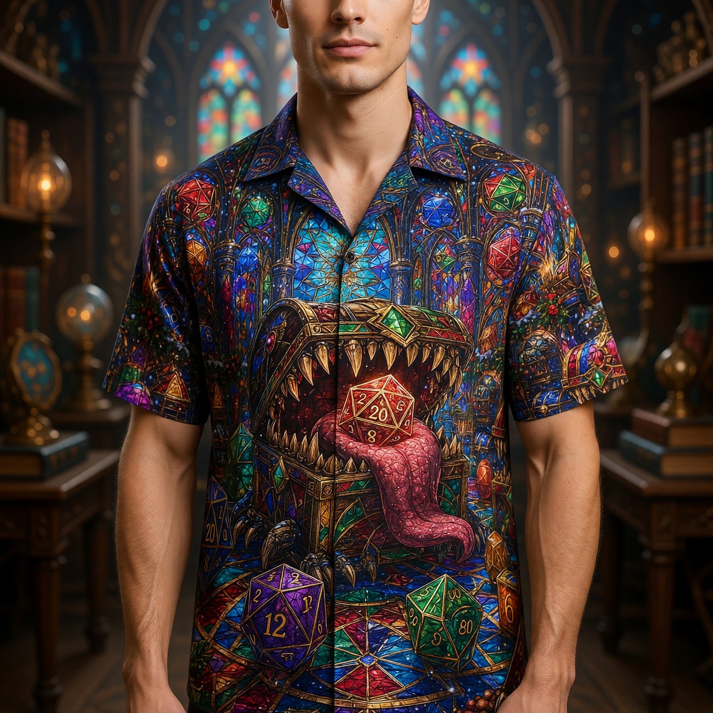 Christmas Mimic Hawaiian Shirt - Fantasy RPG Dice Holiday Apparel