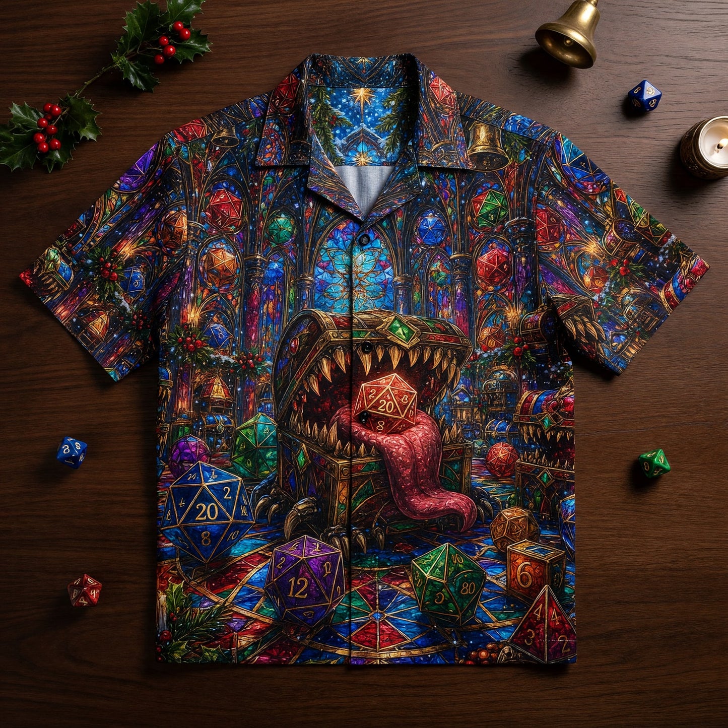 Christmas Mimic Hawaiian Shirt - Fantasy RPG Dice Holiday Apparel