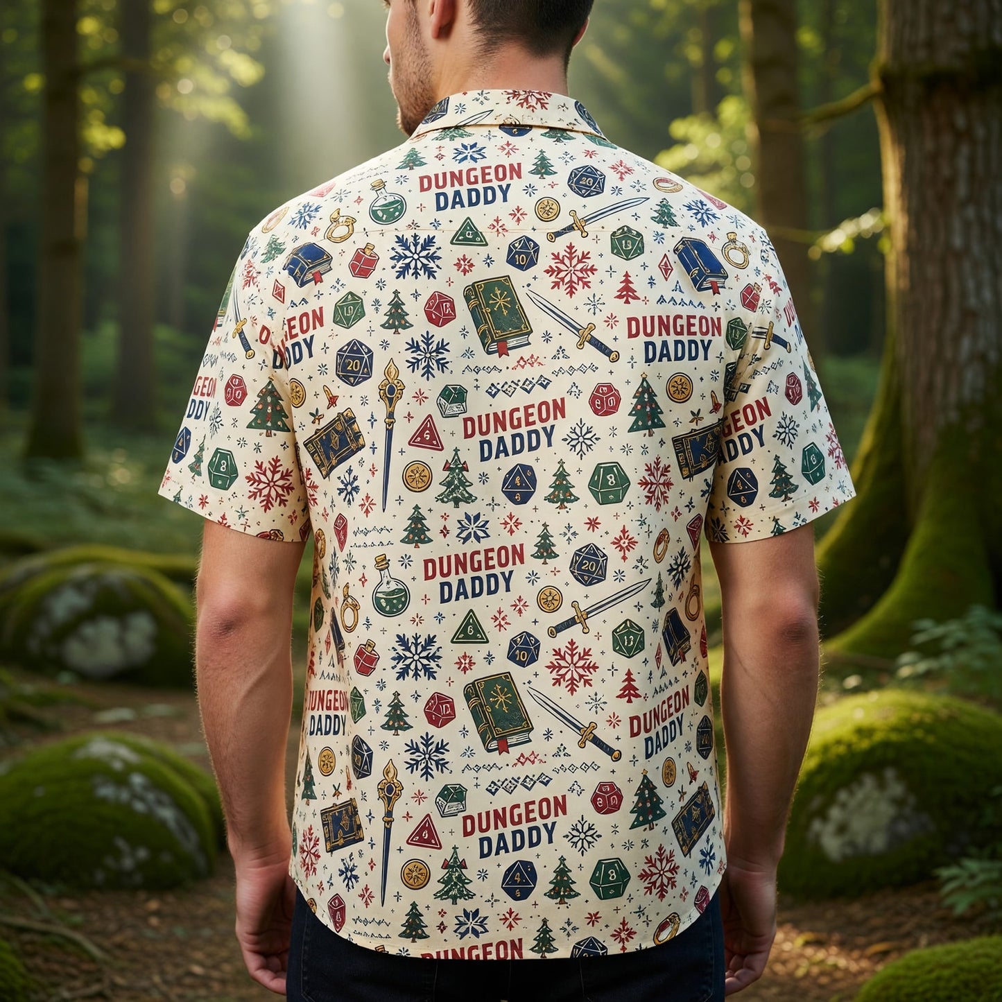 Dungeon Daddy Christmas Hawaiian Shirt - RPG Holiday Pattern