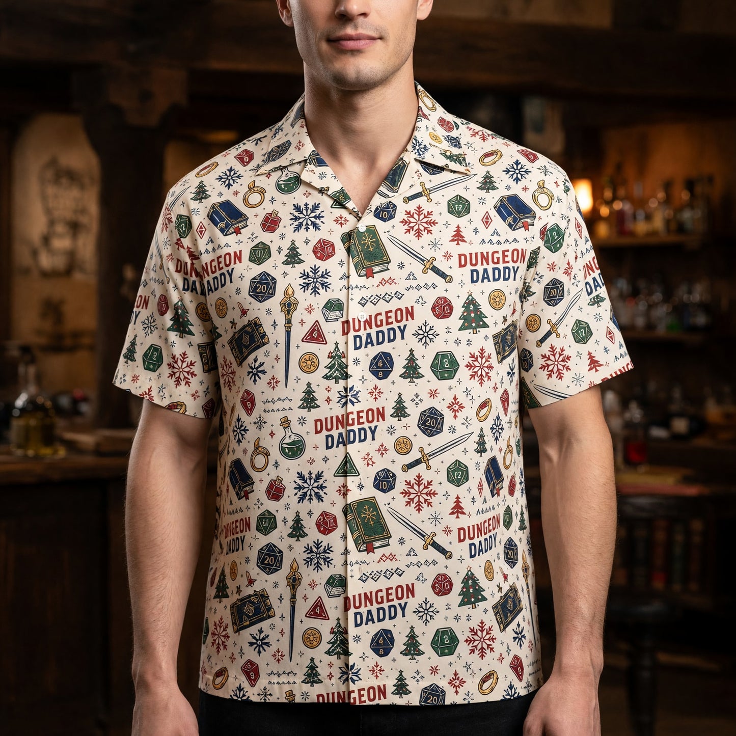 Dungeon Daddy Christmas Hawaiian Shirt - RPG Holiday Pattern