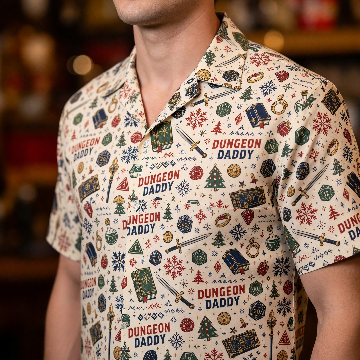 Dungeon Daddy Christmas Hawaiian Shirt - RPG Holiday Pattern
