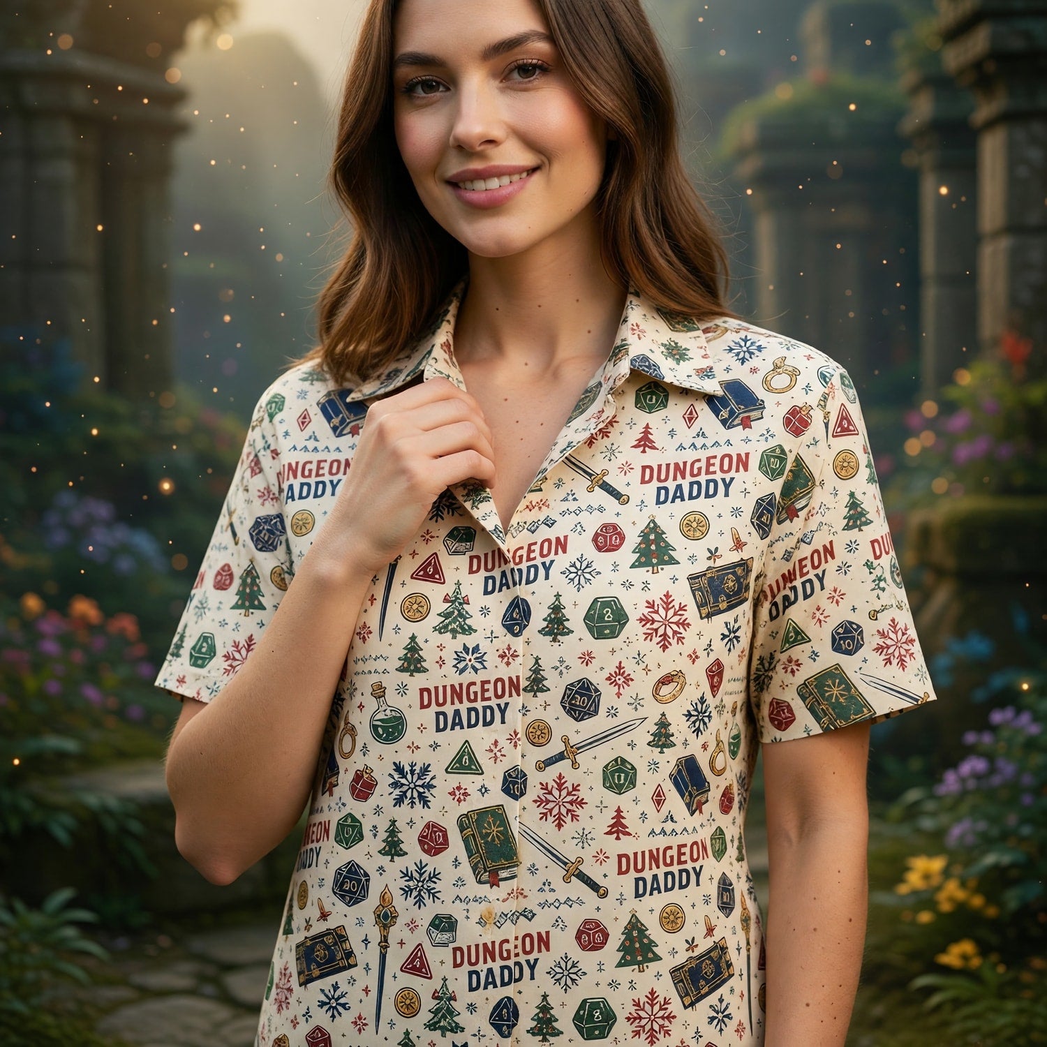 Dungeon Daddy Christmas Hawaiian Shirt - RPG Holiday Pattern