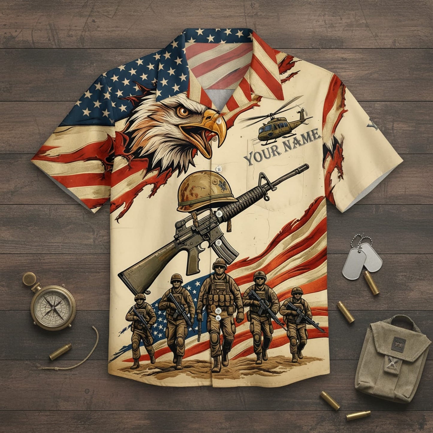 Personalized American Eagle Veteran Hawaiian Shirt - Patriotic Military Aloha Shirt - HWTMYBFKU