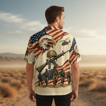 Personalized American Eagle Veteran Hawaiian Shirt - Patriotic Military Aloha Shirt - HWTMYBFKU