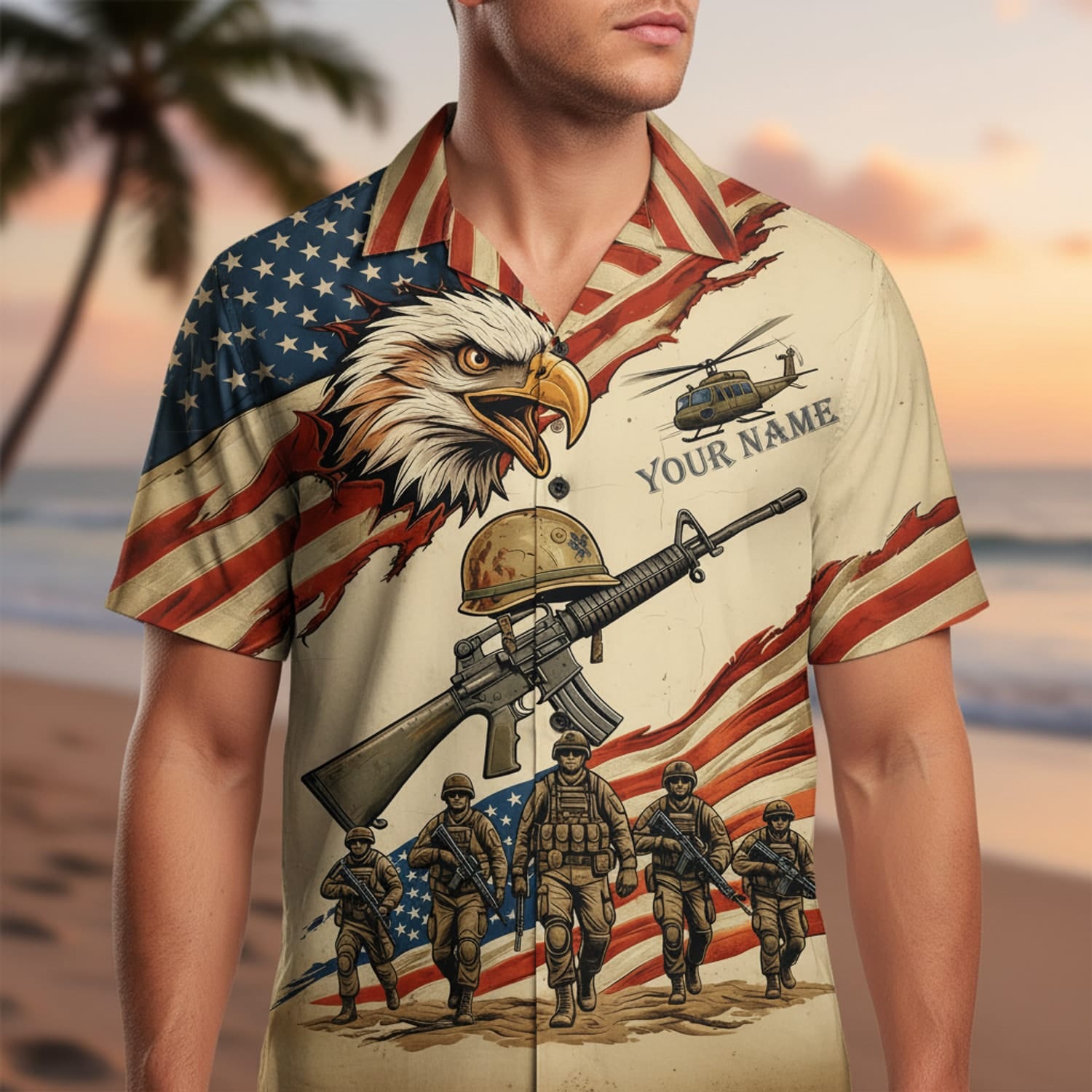 Personalized American Eagle Veteran Hawaiian Shirt - Patriotic Military Aloha Shirt - HWTMYBFKU