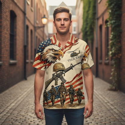 Personalized American Eagle Veteran Hawaiian Shirt - Patriotic Military Aloha Shirt - HWTMYBFKU