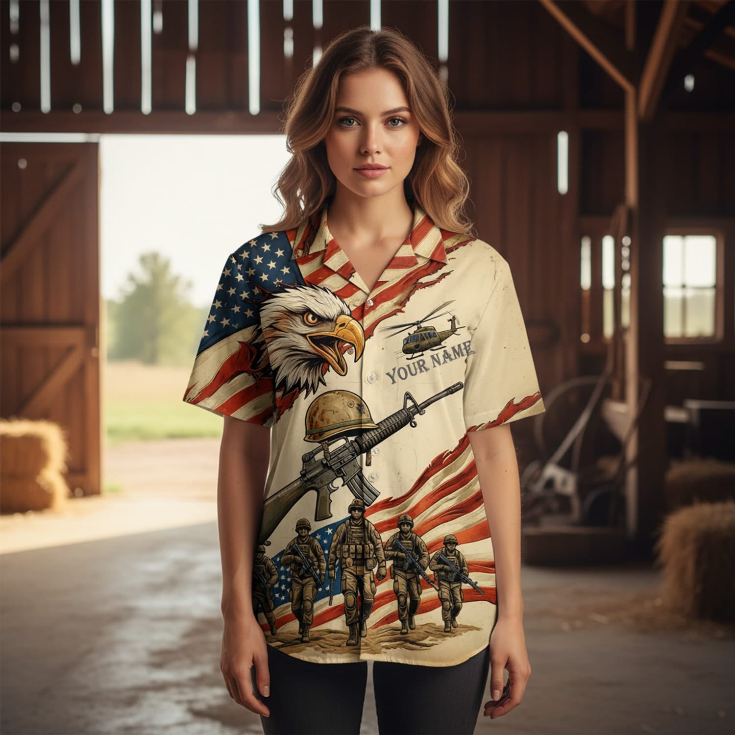 Personalized American Eagle Veteran Hawaiian Shirt - Patriotic Military Aloha Shirt - HWTMYBFKU