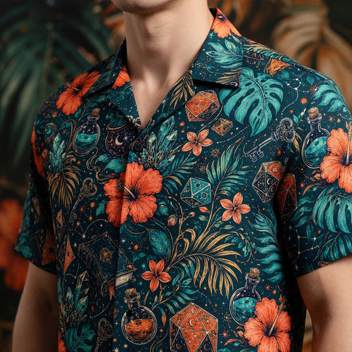 Fantasy Dungeon Dice Hawaiian Shirt - Mystic Crystal Tropical