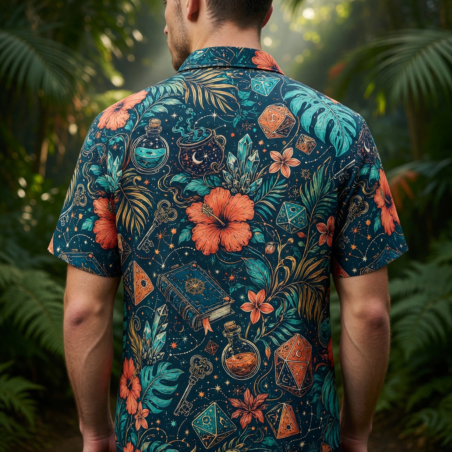Fantasy Dungeon Dice Hawaiian Shirt - Mystic Crystal Tropical