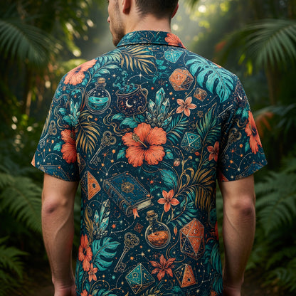 Fantasy Dungeon Dice Hawaiian Shirt - Mystic Crystal Tropical
