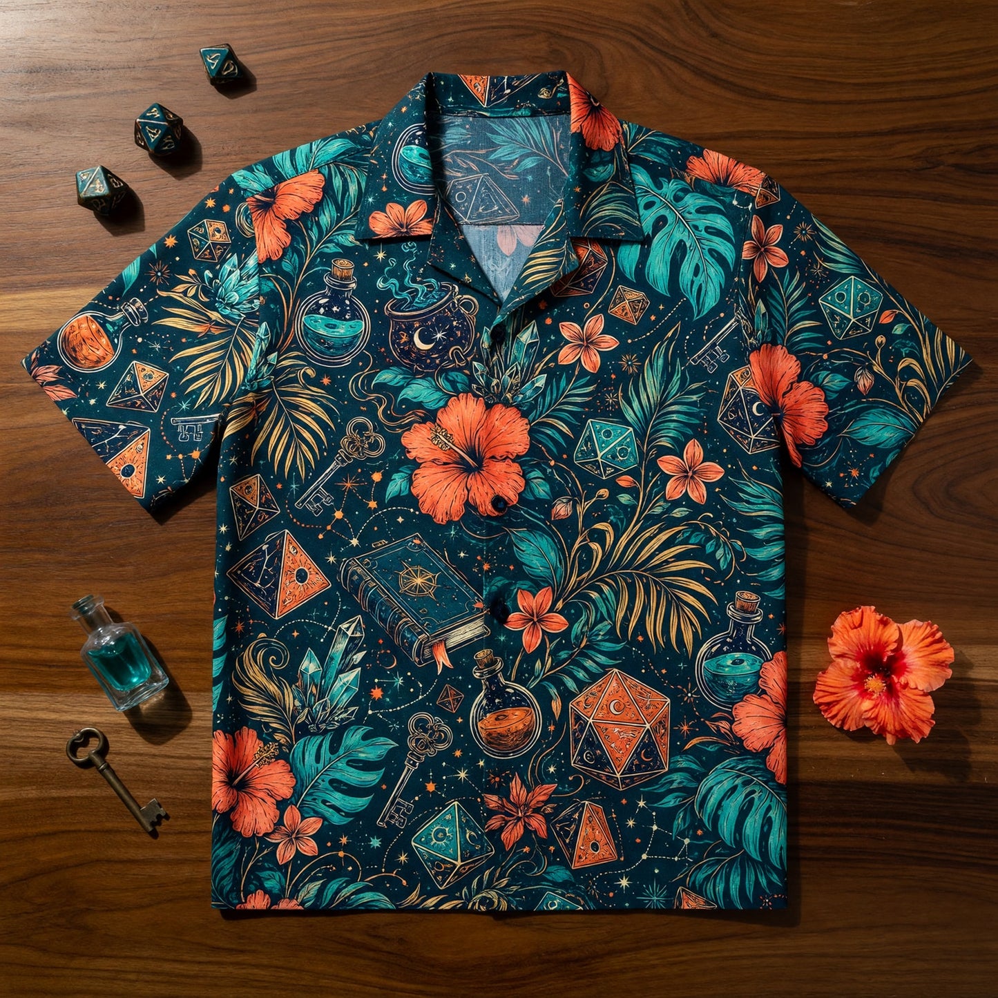 Fantasy Dungeon Dice Hawaiian Shirt - Mystic Crystal Tropical