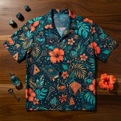 Fantasy Dungeon Dice Hawaiian Shirt - Mystic Crystal Tropical