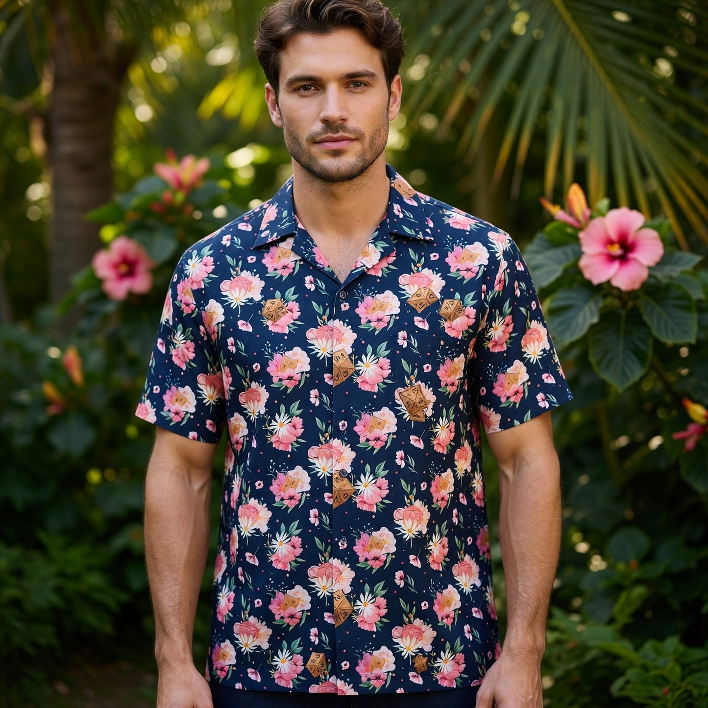 Floral Hawaiian Shirt - Dungeons Dragons Dice Pattern