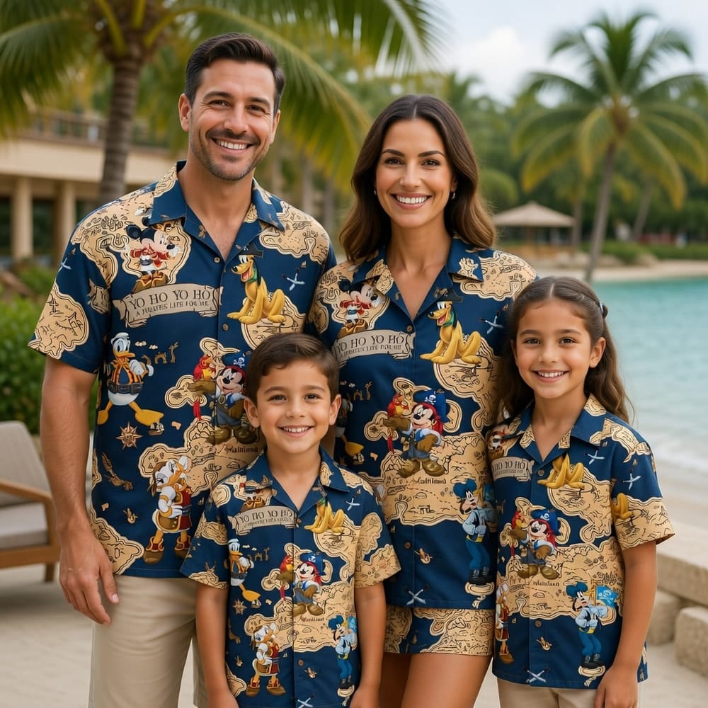 Pirate Map Adventure Mouse Duck Silly Dog Pup Hawaiian Shirt