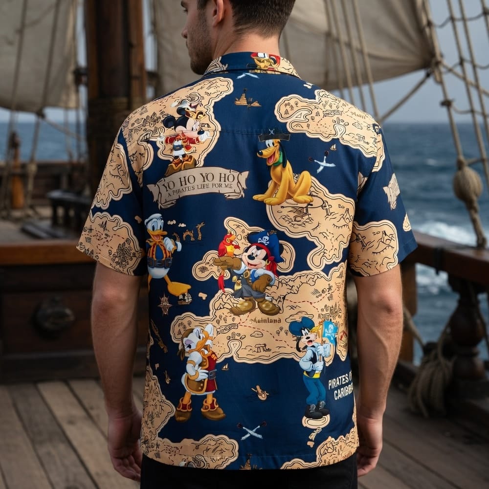 Pirate Map Adventure Mouse Duck Silly Dog Pup Hawaiian Shirt