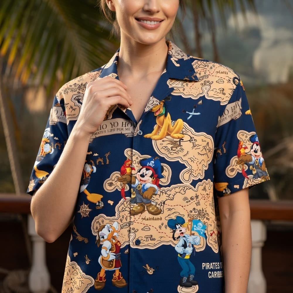 Pirate Map Adventure Mouse Duck Silly Dog Pup Hawaiian Shirt