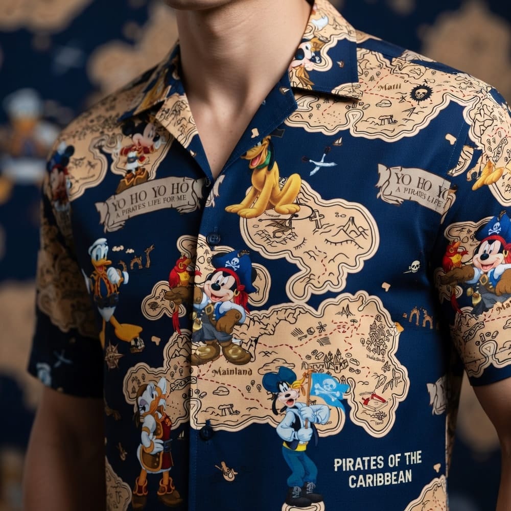 Pirate Map Adventure Mouse Duck Silly Dog Pup Hawaiian Shirt
