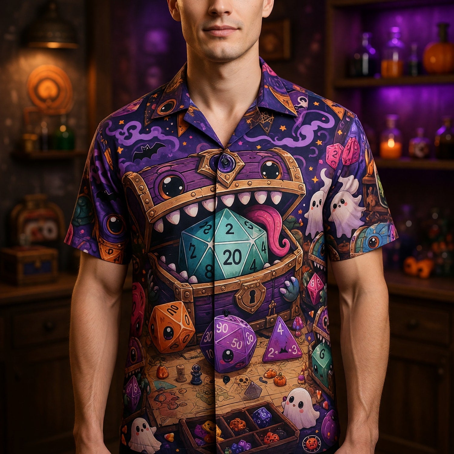 Halloween Mimic Hawaiian Shirt - Cute RPG Dice Chest Apparel
