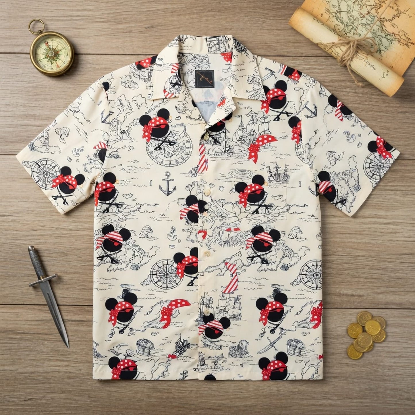 Pirate Map Icons Mouse Hawaiian Shirt