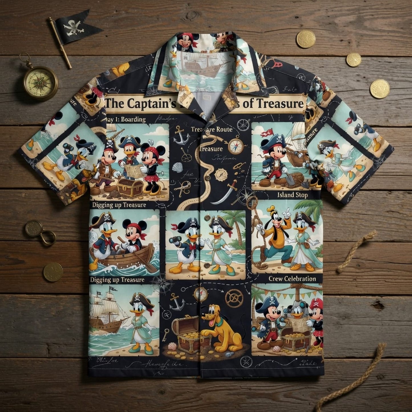 Pirate Mouse Hawaiian Shirt - Treasure Adventure Beachwear