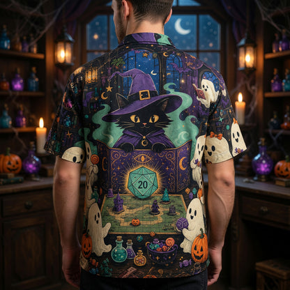 Halloween Wizard Cat Hawaiian Shirt - Spooky RPG Game Night