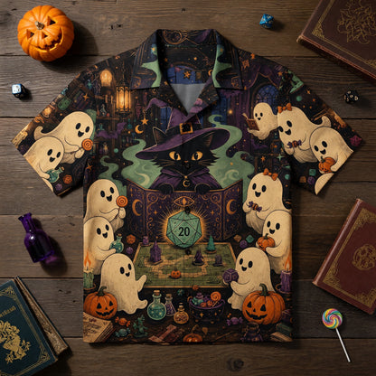 Halloween Wizard Cat Hawaiian Shirt - Spooky RPG Game Night