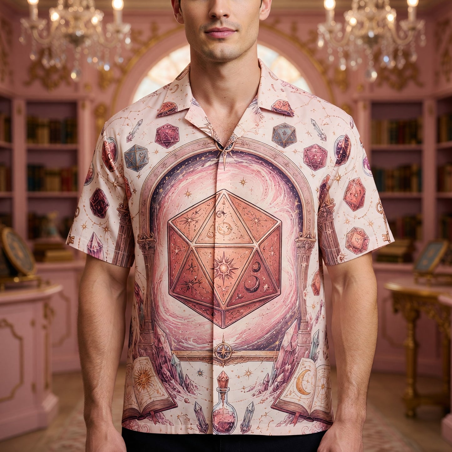 Celestial D20 Hawaiian Shirt - Mystic Fantasy RPG Apparel